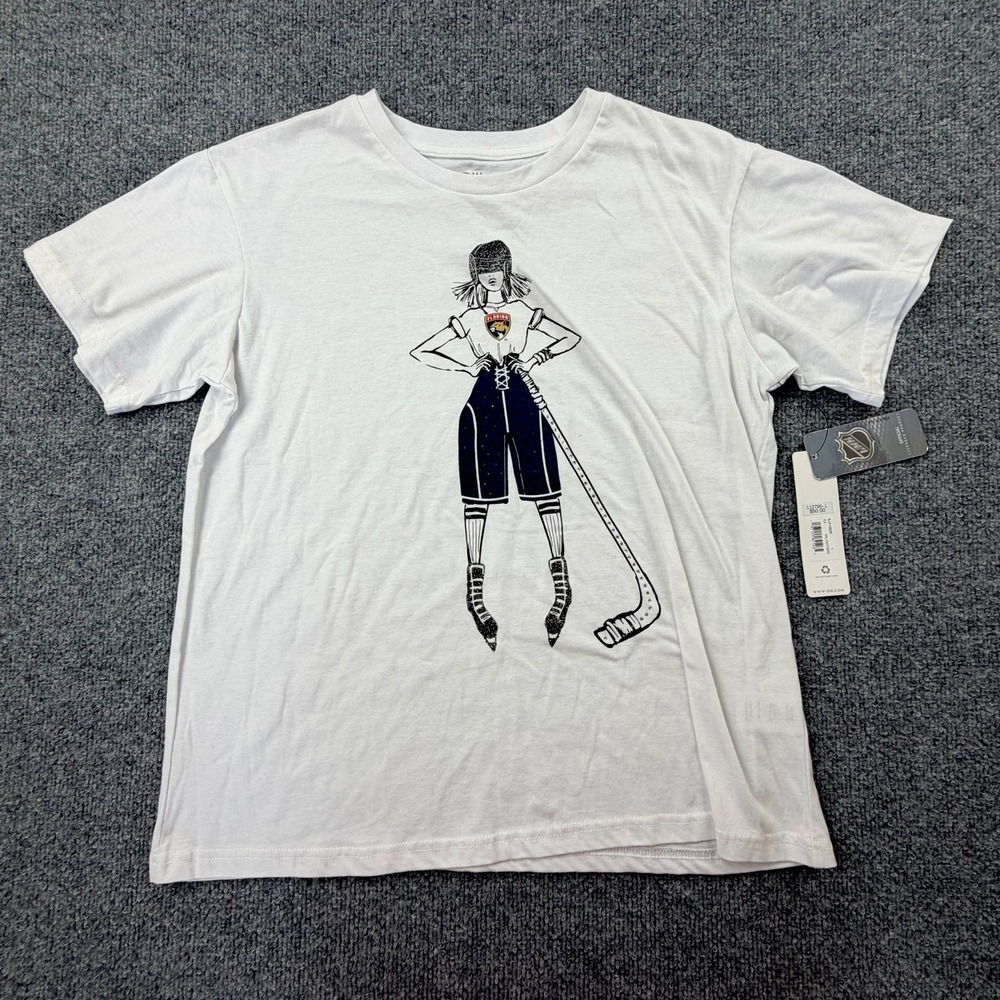 G4HER Hockey Graphic Tee White Rhinestone Short Sleeve Women's L NWT